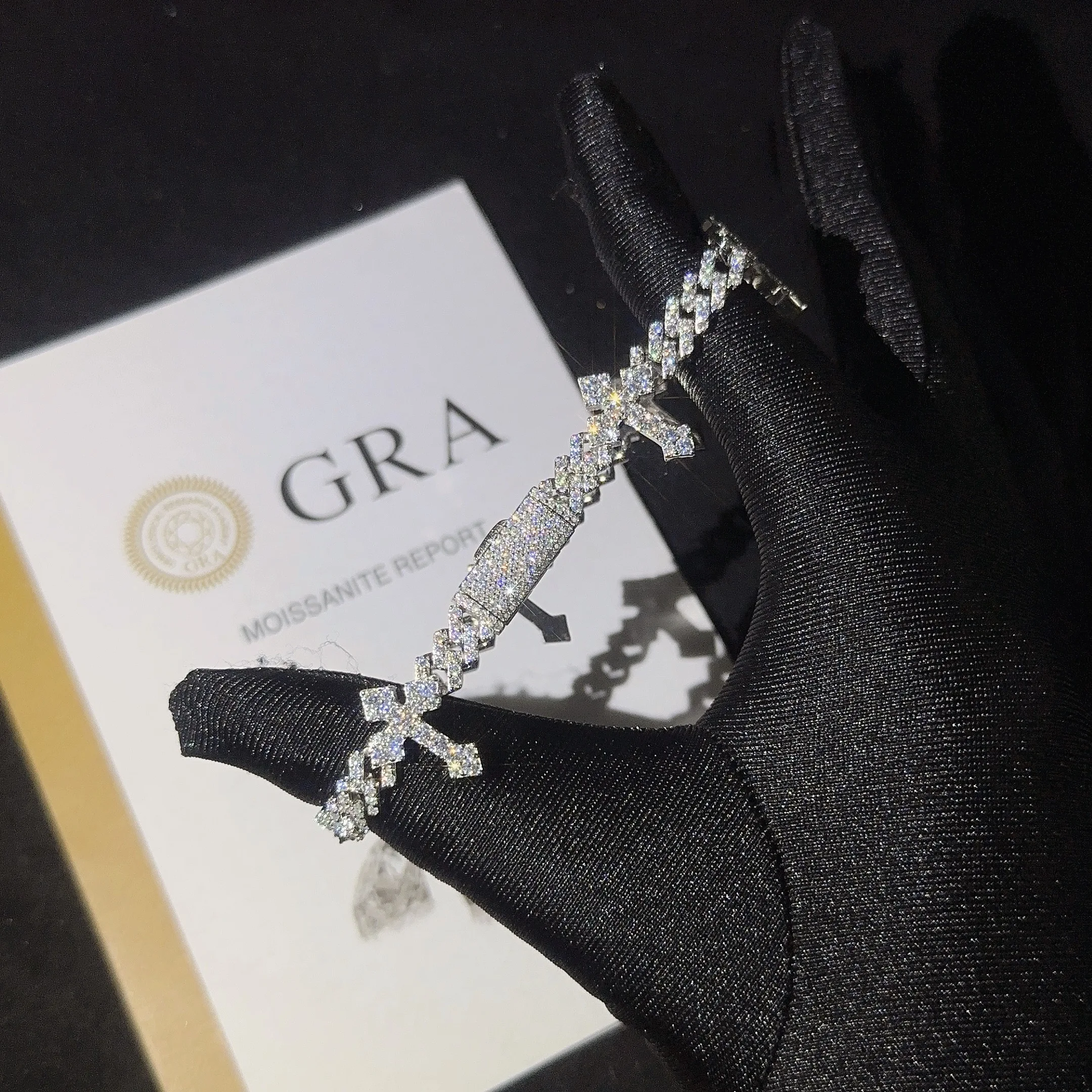 Solid Silver 6mm Cross Hip Hop Cross Cuban Bracelet for men women Fashion Moissanite  Cross Cuban Link Chain Bracelet