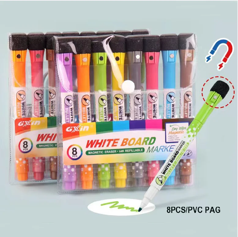 Erasable Magnetic Whiteboard Art Marker Pen with Felt Eraser and Magnets for home office school