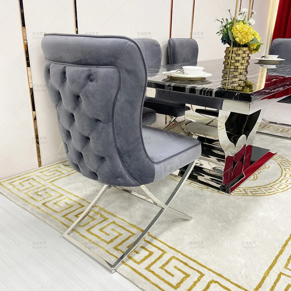 Wholesale modern dining chairs Italy luxury good quality dinning room furniture gold stainless steel legs leather dining chairs