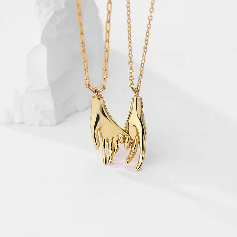 High quality 925 silver jewelry gold plated cable chain fashion hand pendant couple necklace