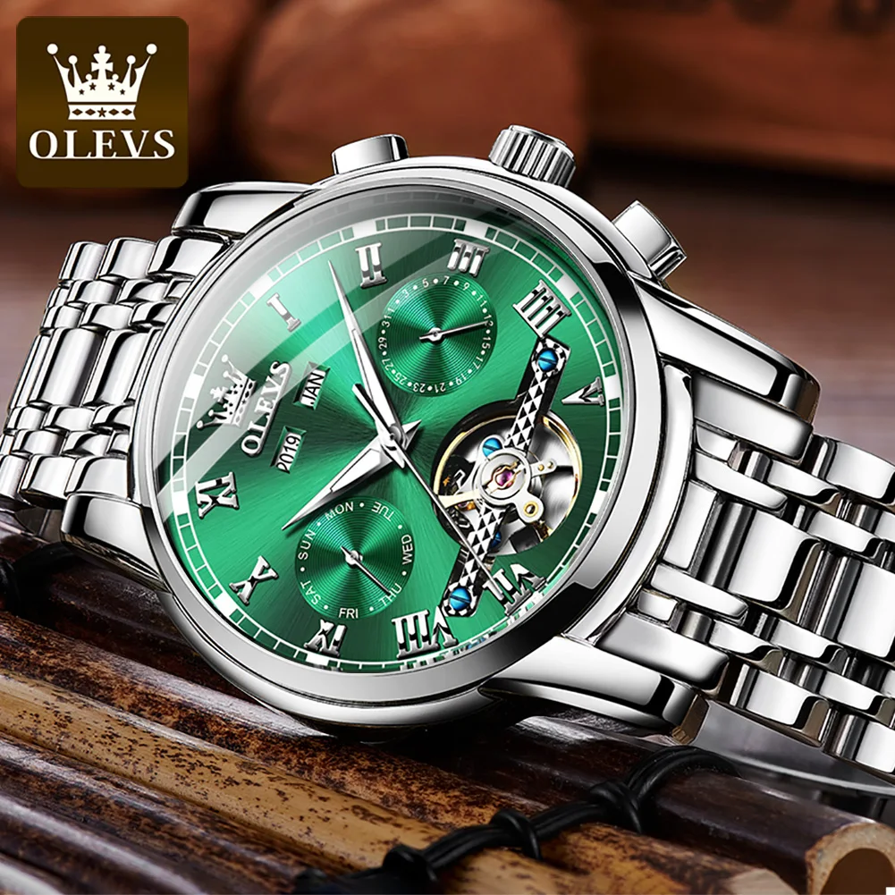 OLEVS 6607 Watch Men Fashion Sport Wristwatch Multiple Time Zone Relogio Timepiece Clock Masculino Stainless Steel Luxury 2019