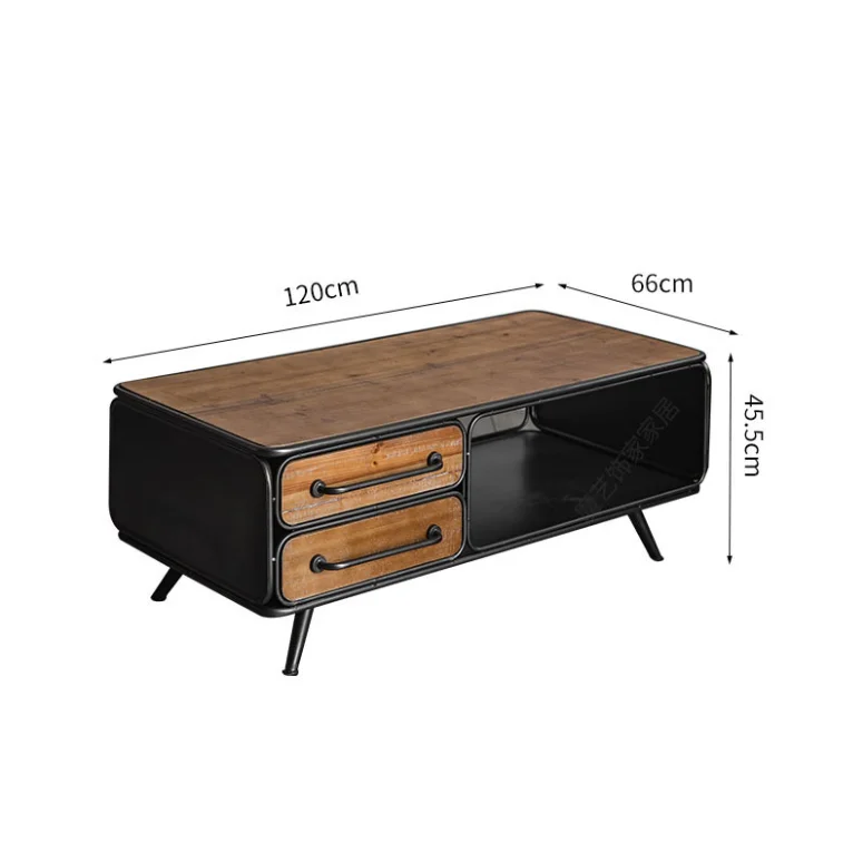 Minhui Home Furniture American Living Room Coffee Table Household Storage Cabinet TV Cabinet Wood + Iron Combination Table