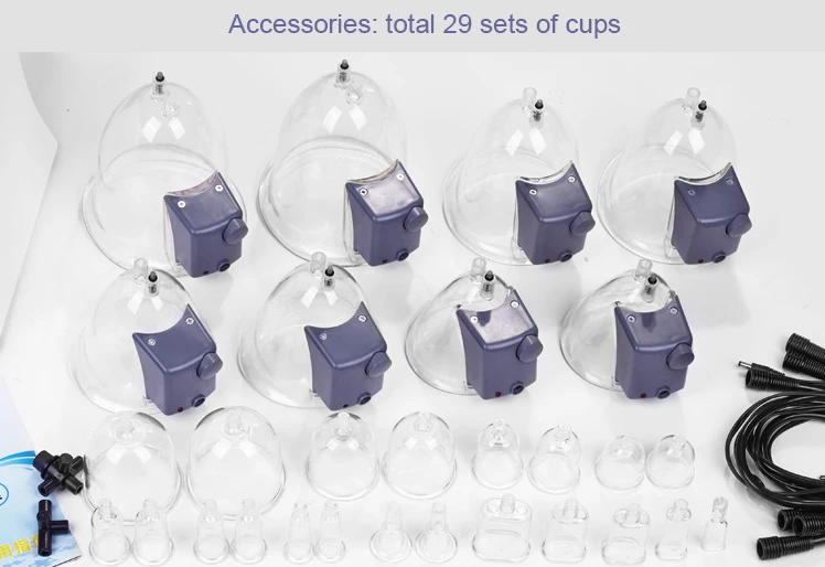 Горячая продажа устройство для увеличения груди большой размер чашки 29 шт. с эффектом подтяжки ягодиц подъема ягодицы повышение вакуумной массажной терапии машина