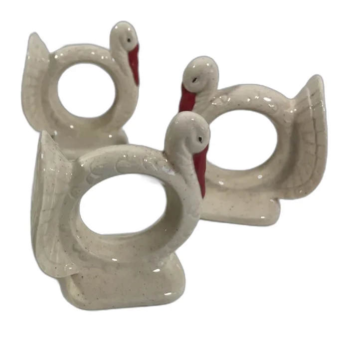 Vintage ceramic hand painted turkey napkin rings