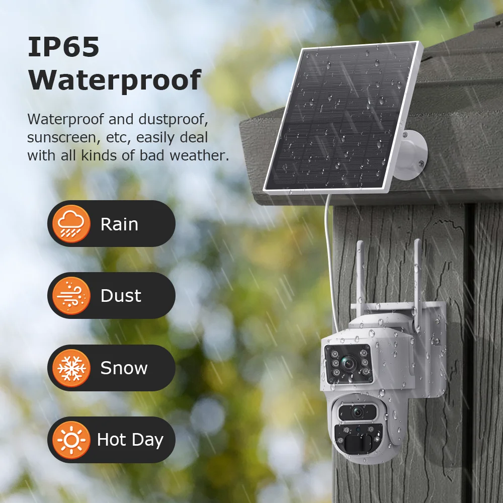 Factory  Dual Lens 6MP Wireless Solar Powered Panel 4G IP PTZ Camera Eseecloud 3K Outdoor 4G Sim Card CCTV Solar Security Camera