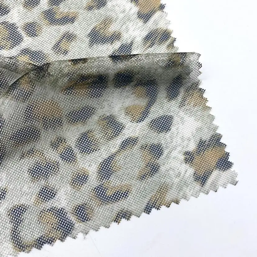 Light and soft shiny  leopard print power mesh spandex fabric 4 way stretch for women sexy clothing dress