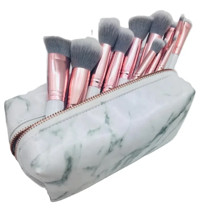 JDK makeup tools portable very Hot marble cosmetic brush set 12pcs makeup brushes with pouch for travel make up