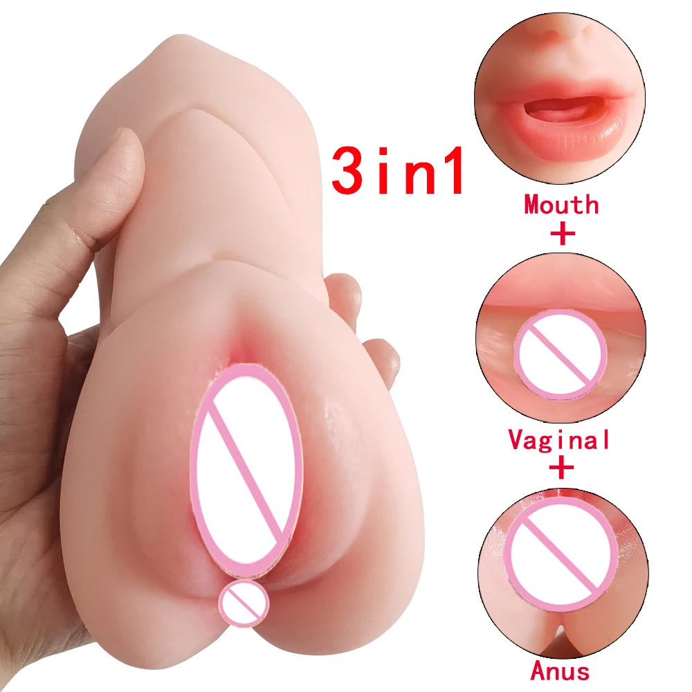 3 In 1 Oral Sex Men Massage Manual Masturbation Silicone Doll Skin Color Airplane Cup Male Masturber Cup Toys
