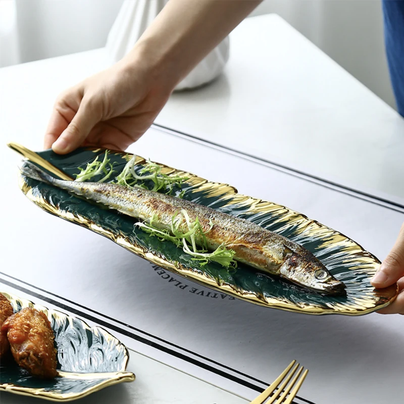 
European-style ceramic tableware creative banana leaf plate snack plate storage tray storage plate 