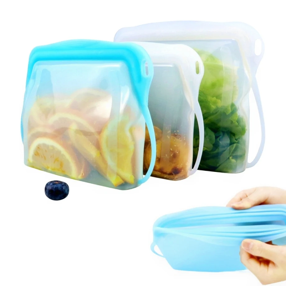 Custom printed reusable stand up silicone zipper freezer food bags silicon food storage pouch bag with zipper and print for food