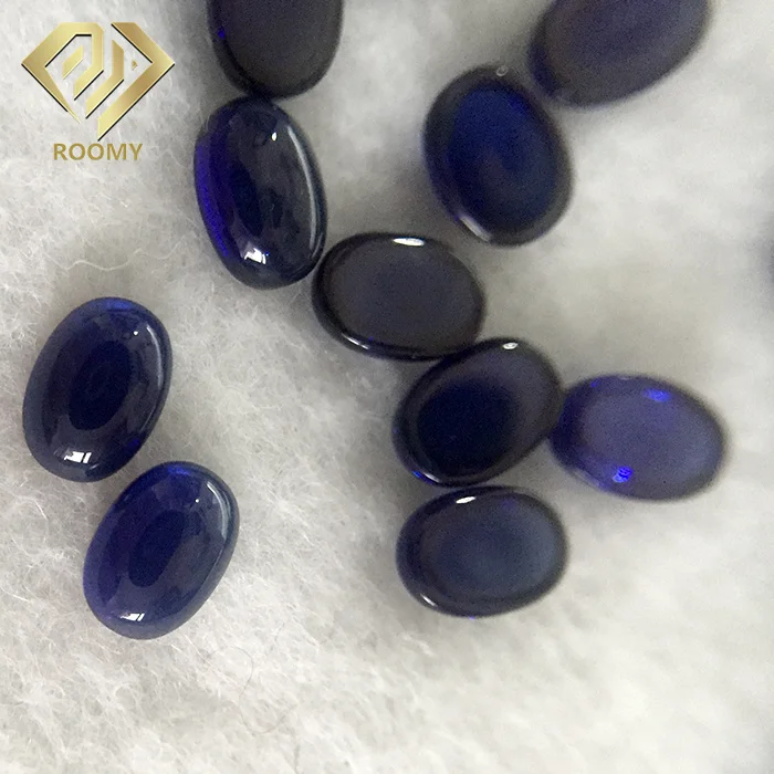 High Quality Clear 5A Oval Cut Cabochon Synthetic Corundum Dark Blue Lab Grown Sapphire Gemstone