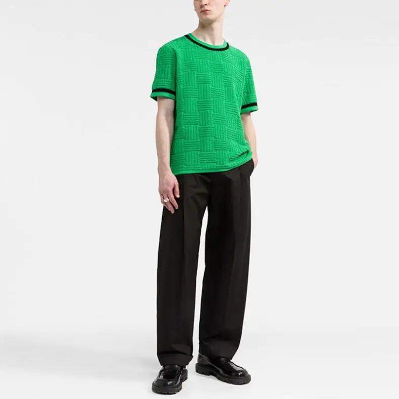 DOVEN OEM Manufacturer Custom Men Summer Weave Design Texture Crew Neck Short Sleeve Patchwork Casual T-Shirt