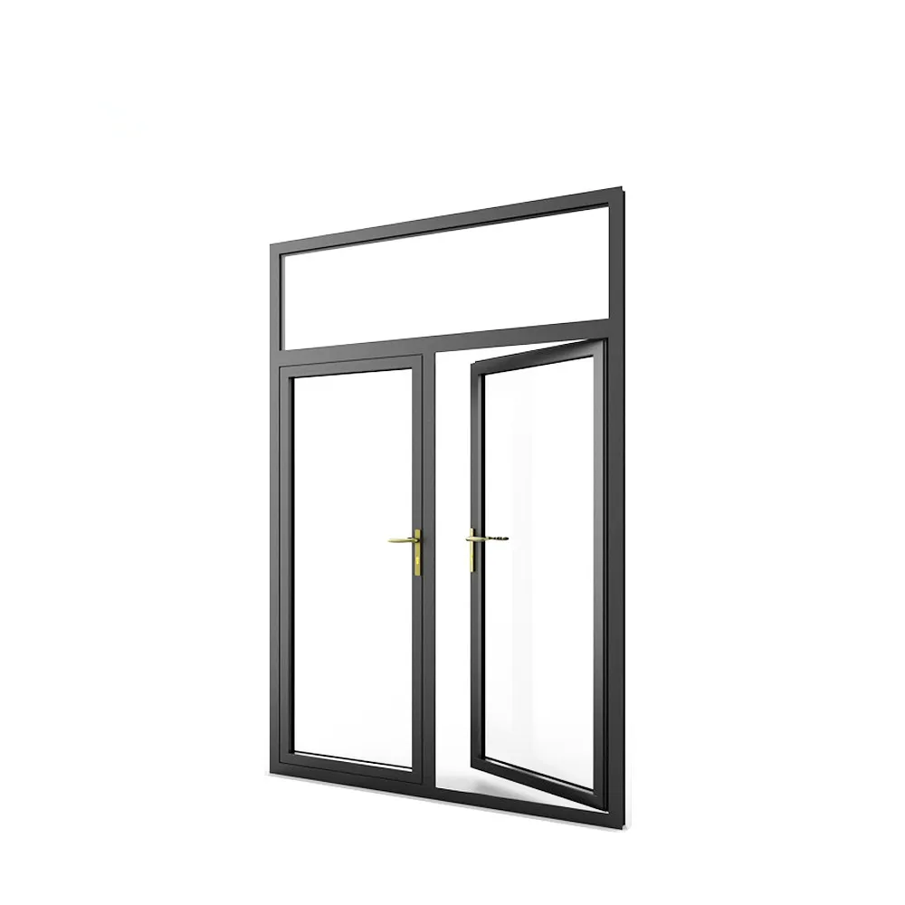 China Manufacturer Swing Open Interior Exterior Black aluminum French Doors with tempered glass