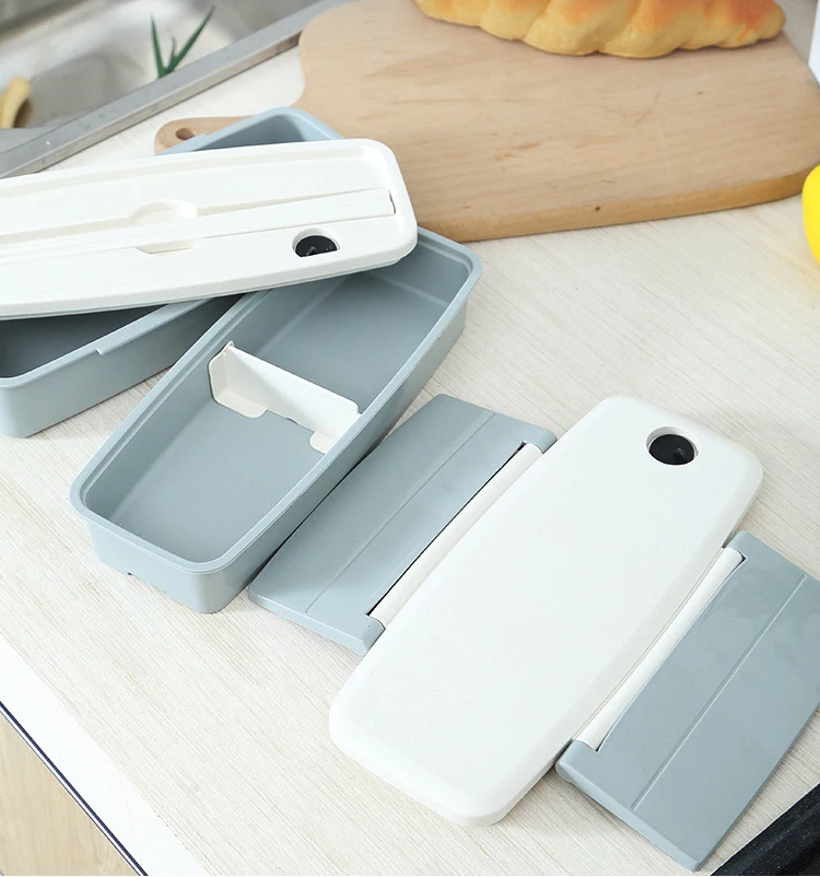 Double layer compartment bento box reusable hard pp plastic bamboo fiber lunch box