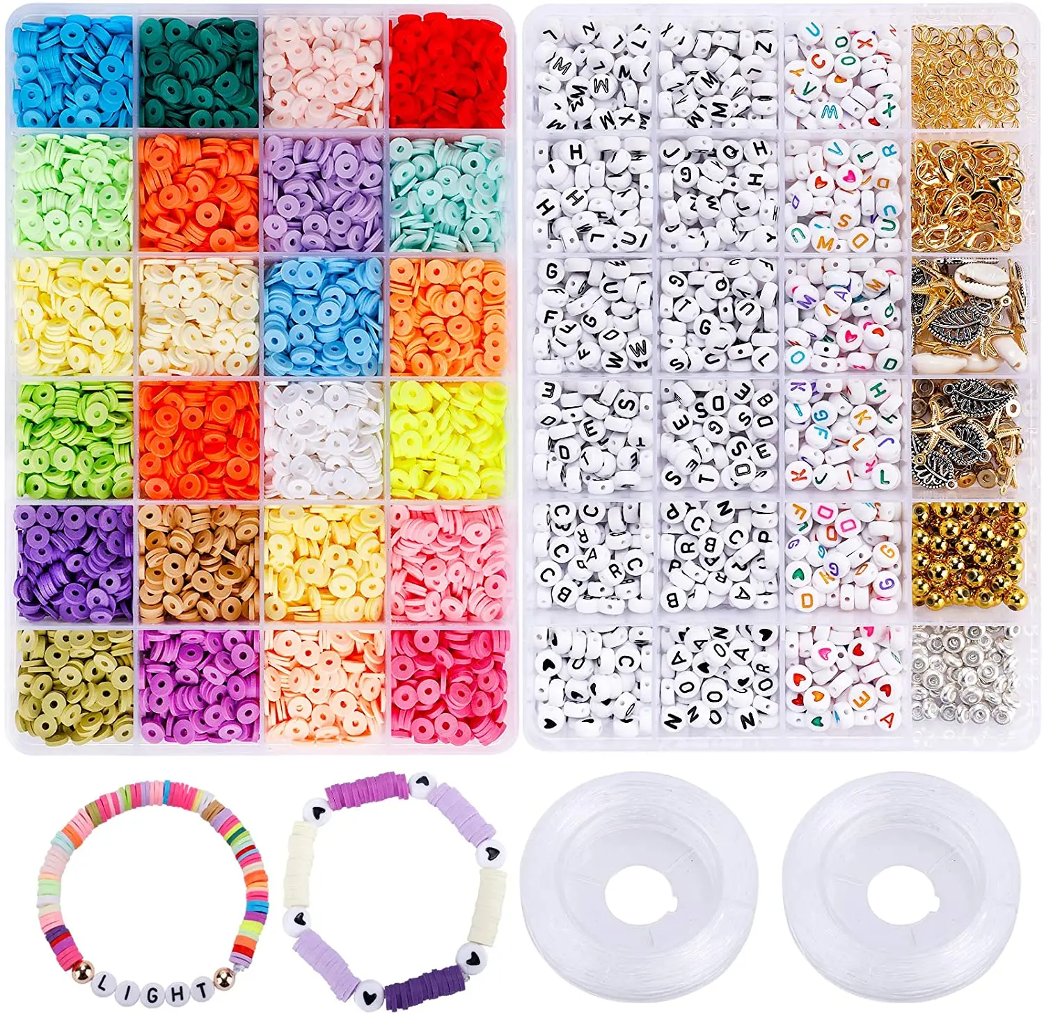 6000pcs Clay Heishi Beads with Letter Beads for Bracelets 24 Colors 6mm Flat Polymer Clay Spacer Beads For Jewelry Making Kits