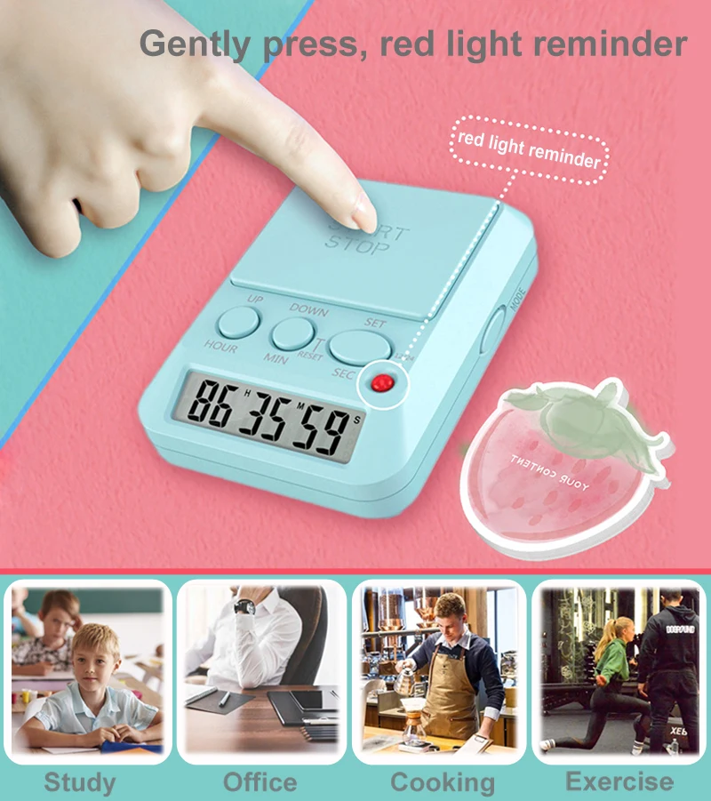 Multi-function Digital Kitchen Timer Count up & down alarm ring big logo area LCD digital Timer with backing light