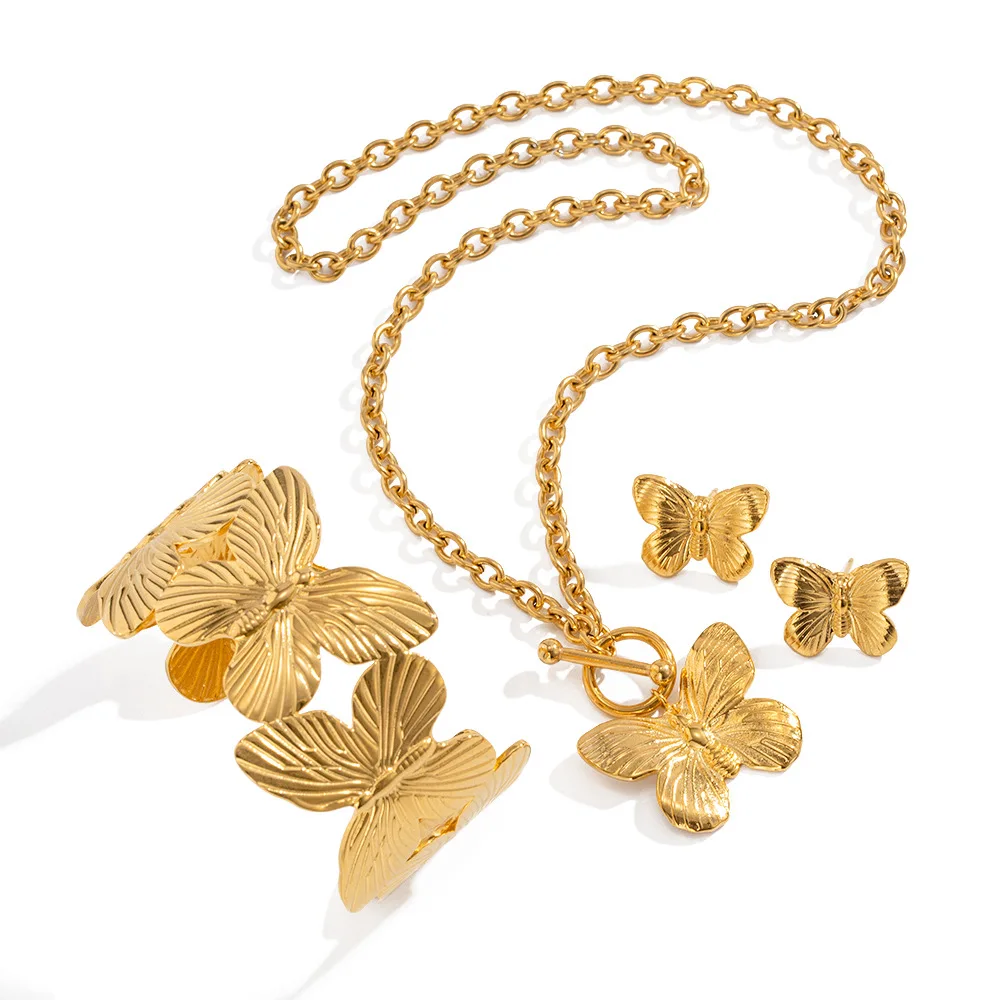 Stylish high-grade 18K gold waterproof stainless steel luxury chunky butterfly series jewelry for women