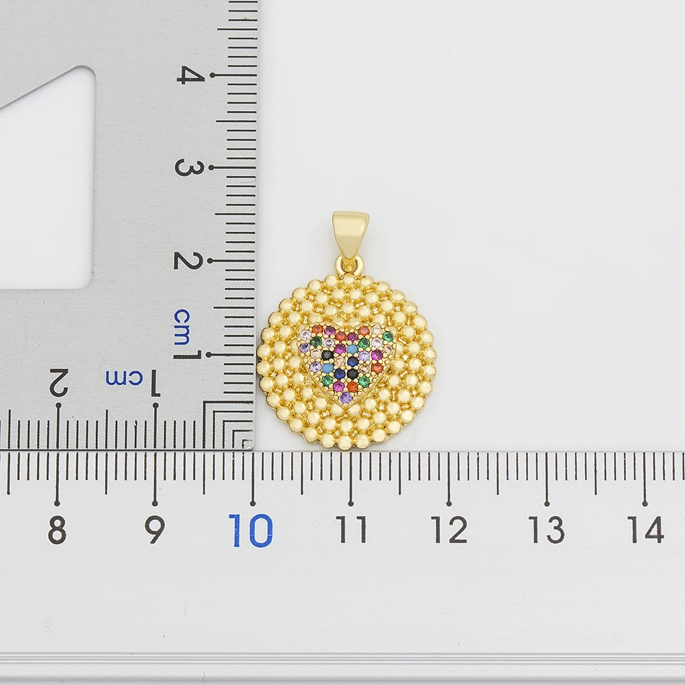QIKU Romantic Heart Shape Colorful Zircon Women Copper Necklace Round Coin Pendant Jewelry Charm Gift Wholesale Price Daily Wear