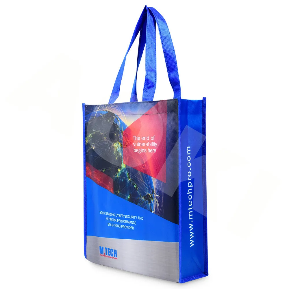 Custom fully color print laminated non-woven vest shopping tote bags,fashion custom tote bags no minimum