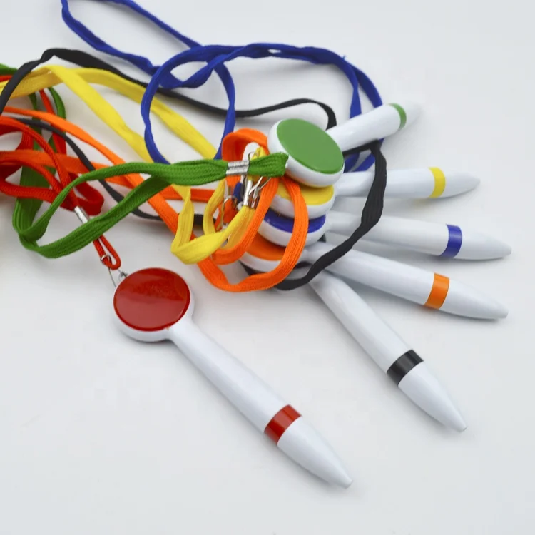 Click Pens Plastic Ball Sticky Notes Pen Strap Lanyard with Custom Logo