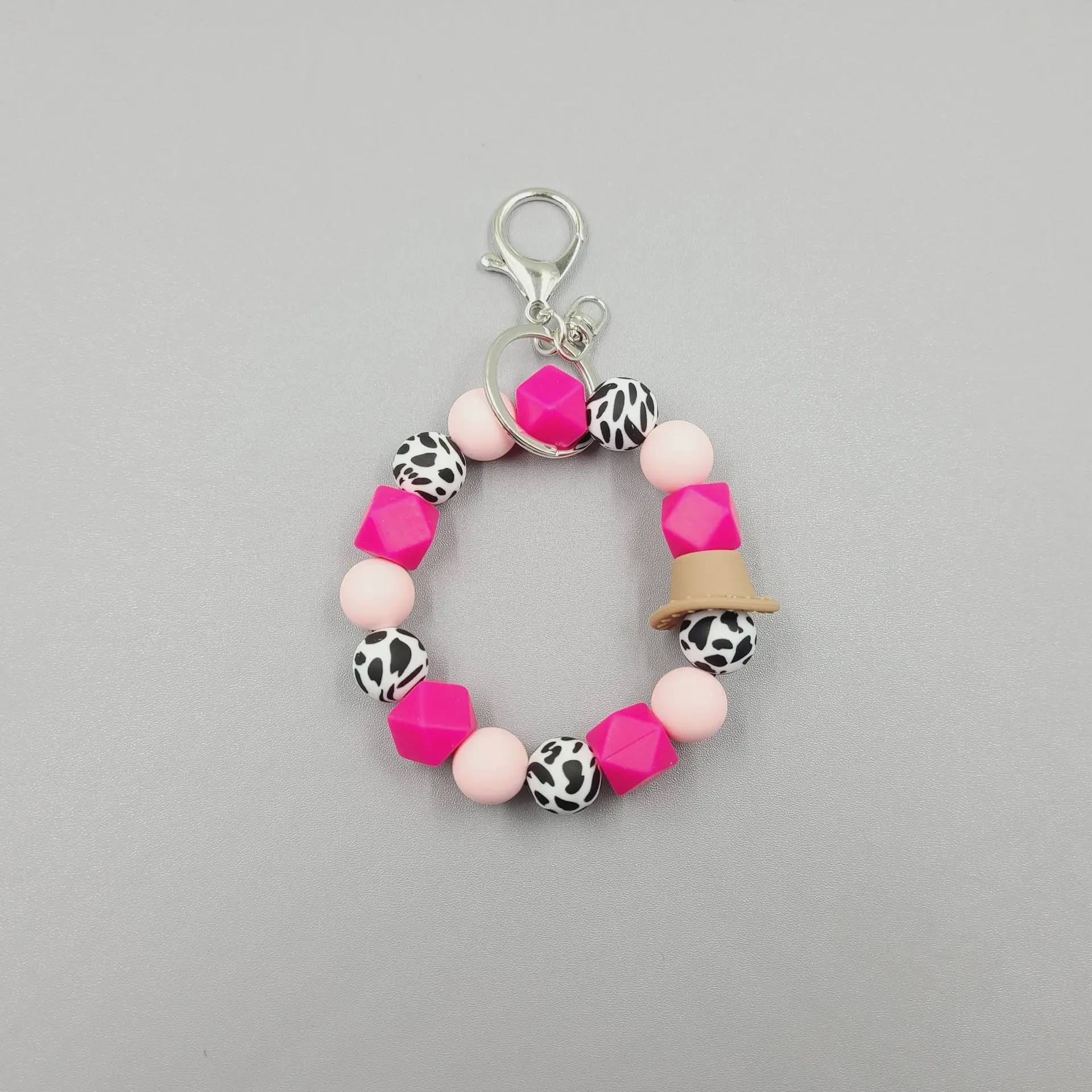 New Design Western Cowboy Print Wristlet Silicone Beaded Keychain gift for her keyring charm jewelry Accessories