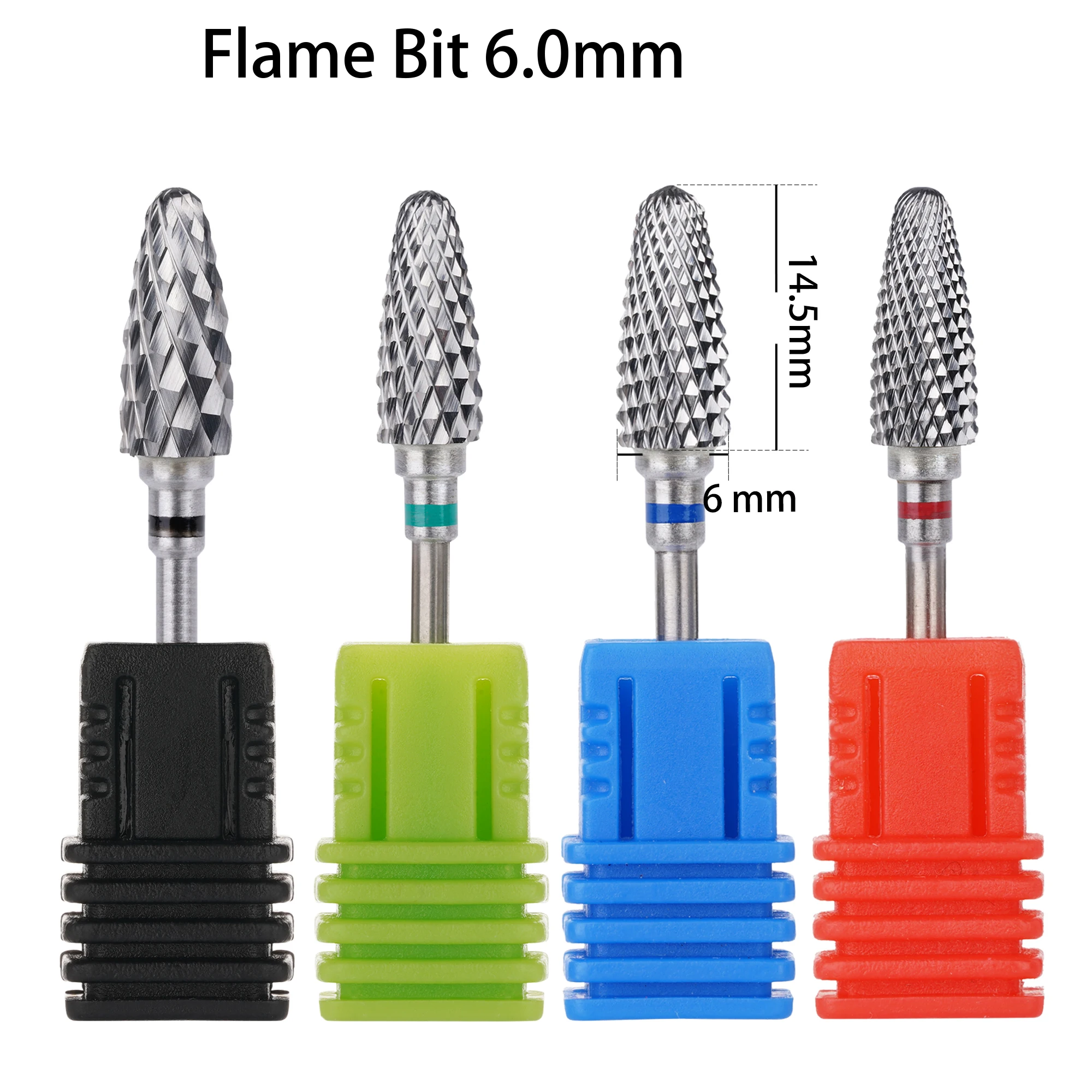 6mm Flame Tungsten Carbide Nail Drill Bit Rotate Electric Ceramic Milling Cutter For Manicure Gel Polish Remover Nail Files