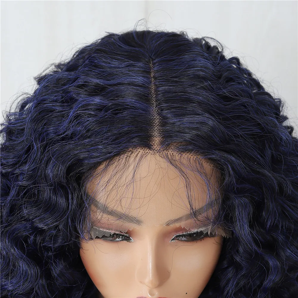 New Arrival Blue Color Synthetic T Part Lace Front BOB Wig  Wholesale Glueless Wig For Black Women Special Curly Wig