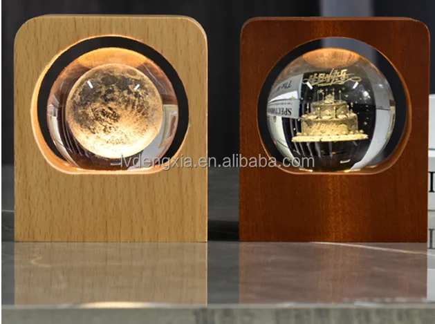 cheap wholesale K9 crystal ball lamp wooden base diy custom 3d led light desk crystal lamp base for home decoration