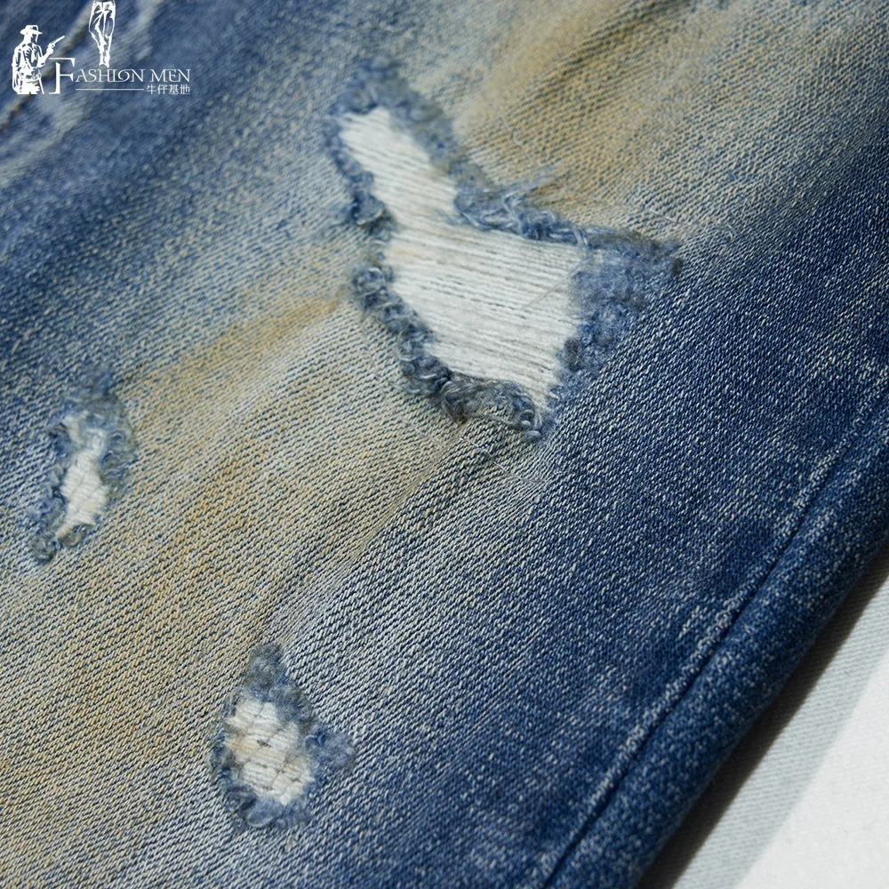 Wangsheng Garments Hot Sale High Quality Customized Logo Slim Fit Heavy Process Washing Water Jeans Slim Fit Jeans For Men