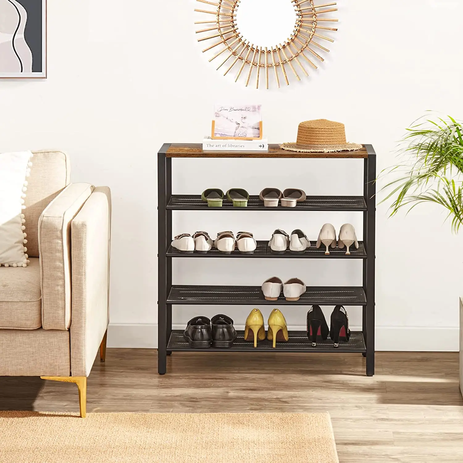 Industrial 5 tier shoe rack  shoe bench 16-20 pairs shoe rack entryway hallway closet stable metal frame