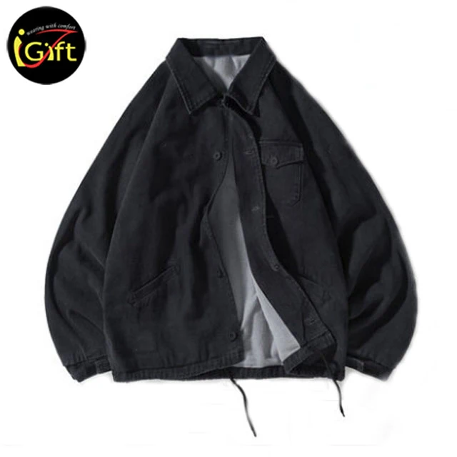 IGift Low MOQ OEM Big Size Outerwear Fashionable Windproof Jacket Fleece Inside Black Denim Jacket