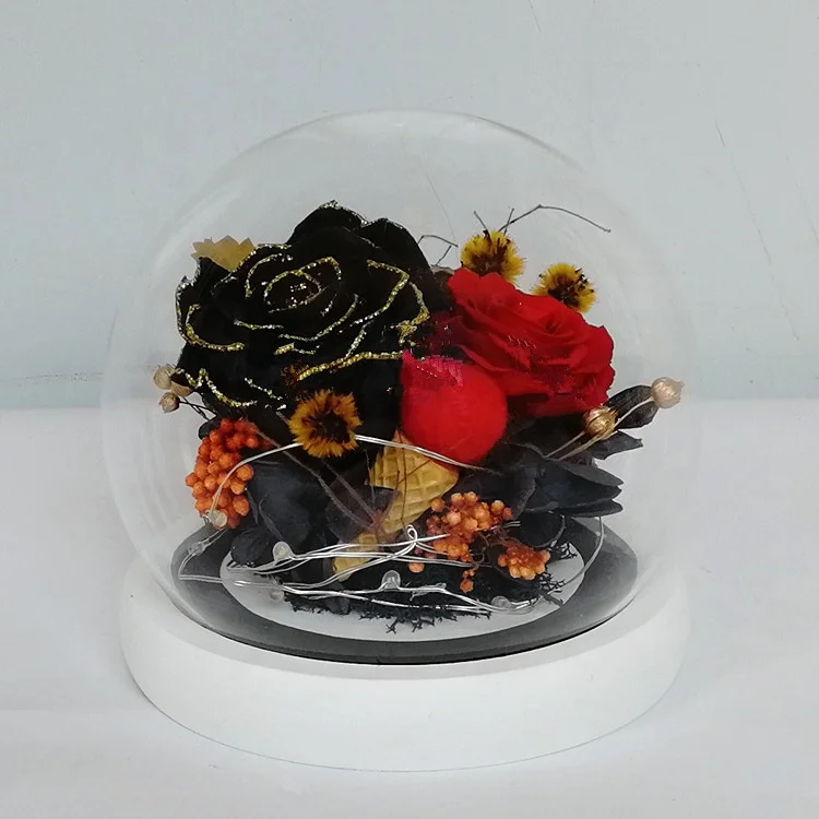 Wholesale New model Valentine day Birthday Christmas gifts everlasting rose flower led light wishing bottle with preserved roses