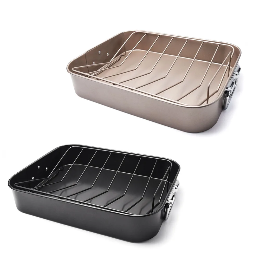 Roasting Pan 15 Inch Large Turkey Roaster Lasagna Pan with V Rack & Cooling Rack Set Stainless Steel For Thanksgiving Christmas