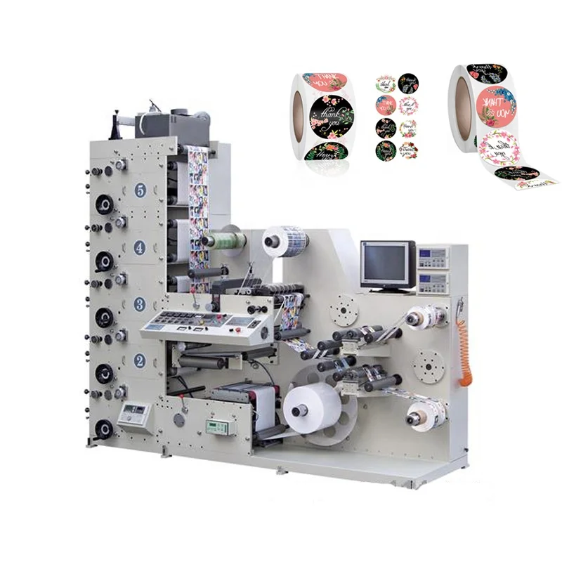 HJRY-320 5 color stack type flexo printing machine adhesive label flexo printing press machine with slitting die cutting varnish