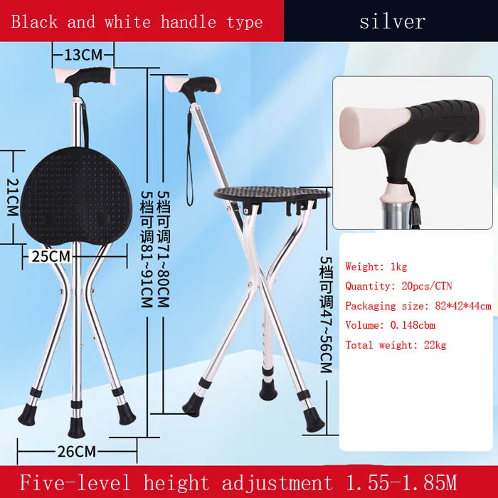 Aluminum Alloy Folding Cane Stool with Seat  Lightweight Adjustable Walking Cane for Seniors