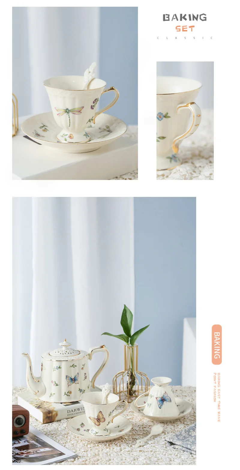 English Afternoon Tea European Rotary Tea Set Ceramic Coffee Cup Household Teapot Complete Set of Luxury