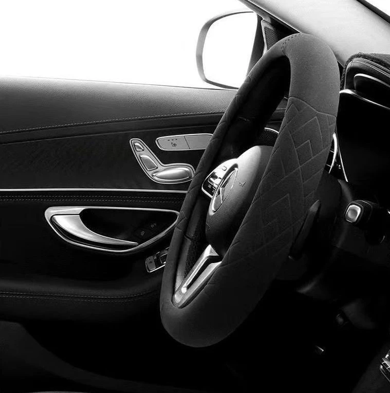 Leather Steering Wheel Cover Universal Non-slip Warm Sports Perspiration Absorbent Excellent Quality Suede for Men and Women KR
