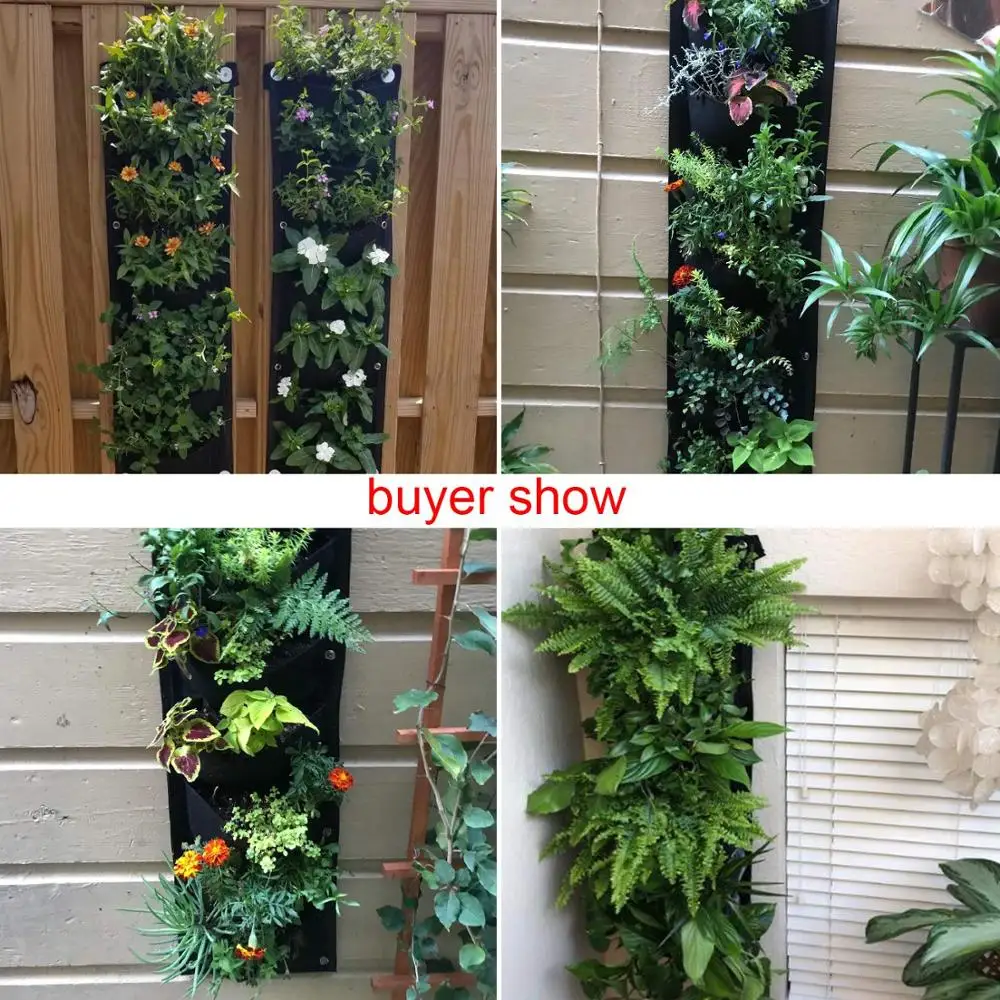 Green/Black New Upgraded Deeper and Bigger 7 Pocket Hanging Vertical Garden Wall Planter for Yard Garden Home Decoration