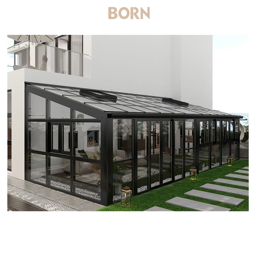 10x13 Hard top Pavilion Double Room PC Roof Canopy Outdoor Aluminum Frame Permanent Metal Pavilion with Net and Curtain