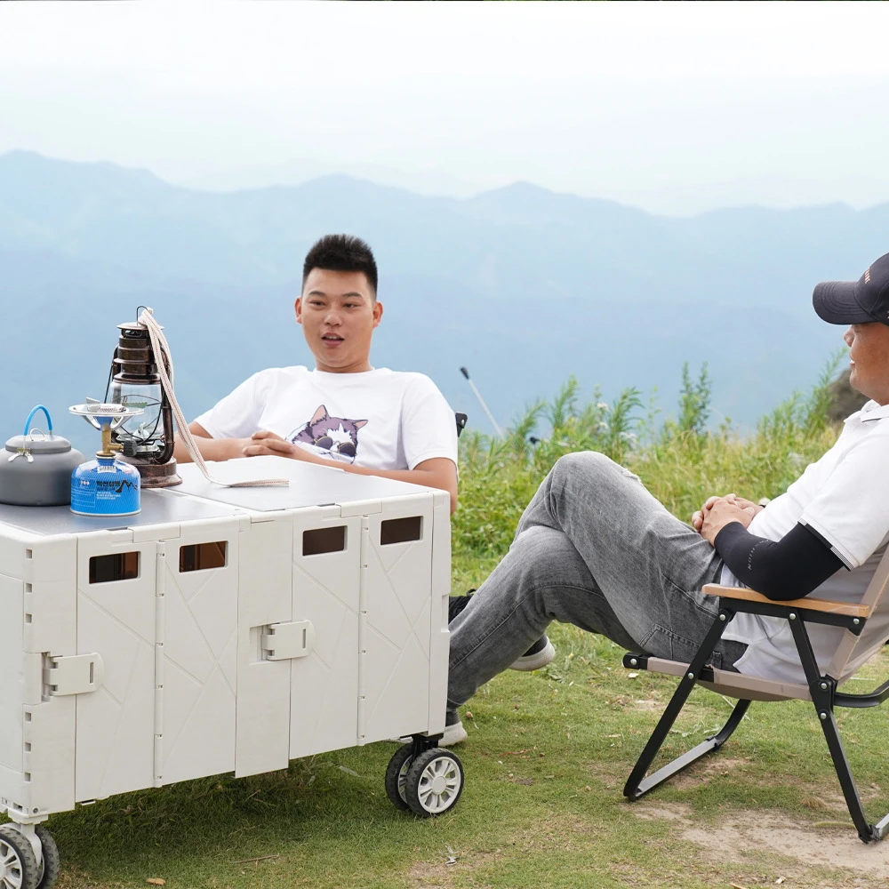 Korea Hot Selling Collapsible Storage Bins Plastic Folding Crate Foldable Camp Boxes with Wooden Lid