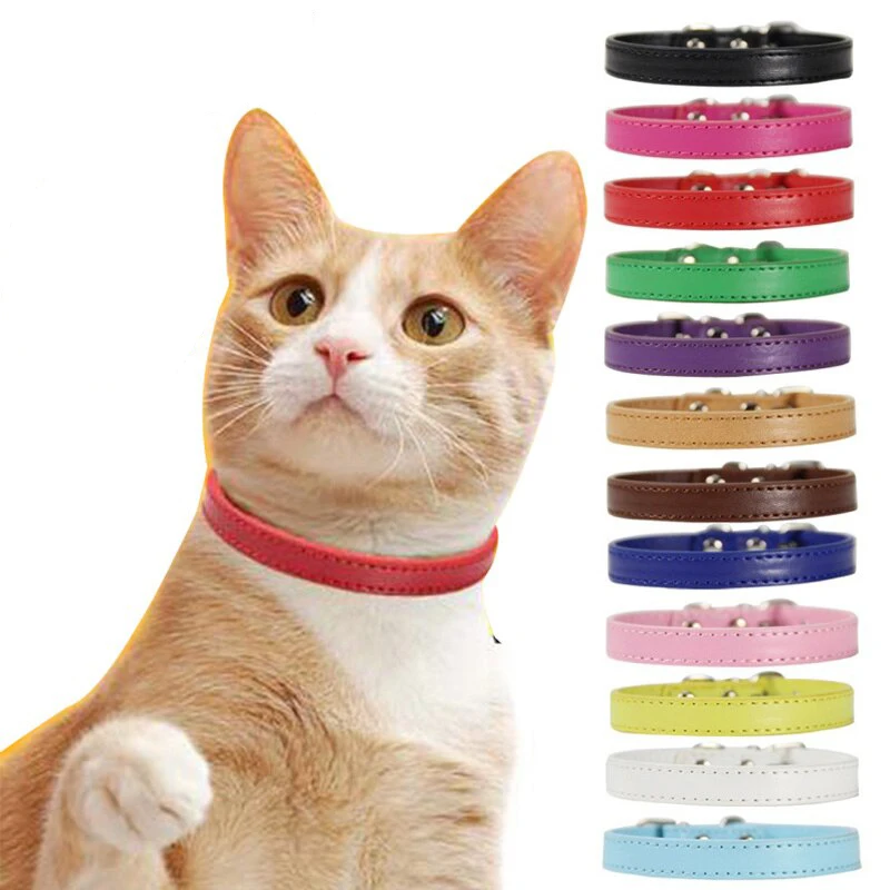 Manufacturers Wholesale Dropshipping Personalised Custom Waterproof Adjustable Leather PU Pet Cat Collars with Metal Buckles