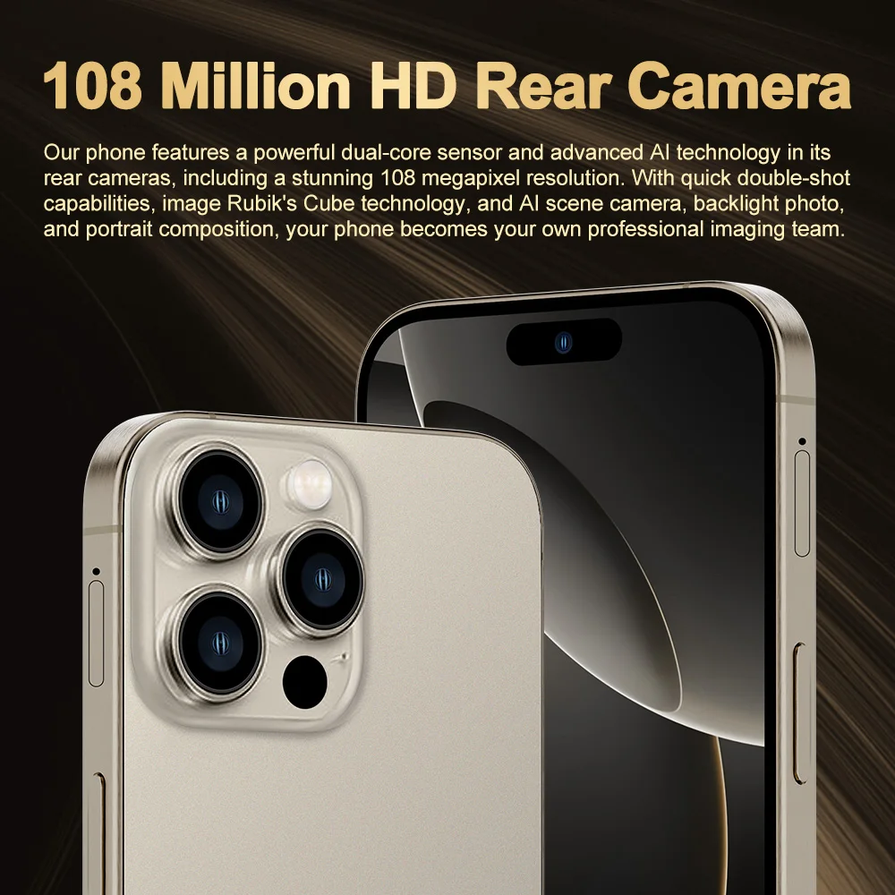 Phone 16 pro max 16GB+1tB Smartphone 5g Smartphone 7.3inch Screen Dual Sim Card I 16 phone 16 Pro Max 5g De Smartphones 108MP