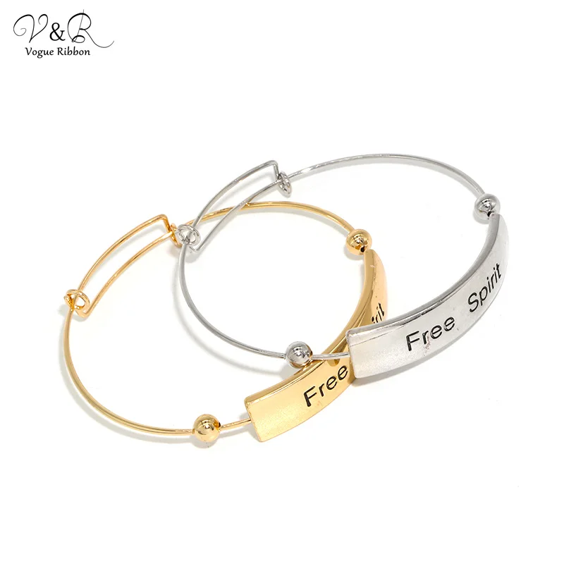 V&R OEM Rhodium Personalized Alphabet Letter Engraved Open Man Gold Plated Cuff Bangle Bracelet For Women