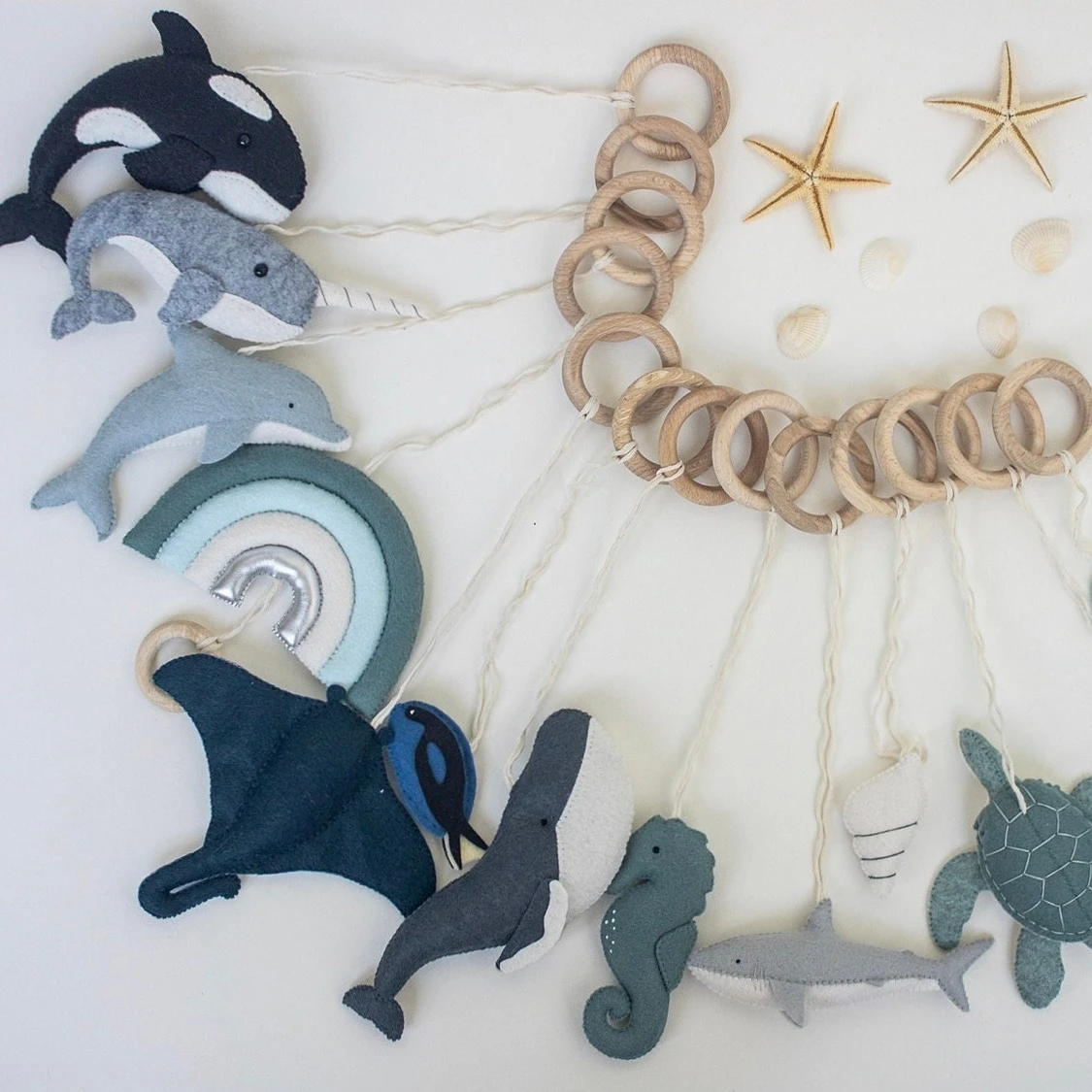 Детский душ Монтессори море подвесной Дельфин черепаха орка морская лошадь Нарвал морской океан детская игрушка ручной работы из фетра детский тренажерный зал