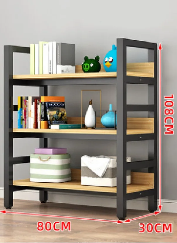 Modern Style Bookcase Wooden Vintage Wood and Metal Bookshelf MDF Display Floor Standing Storage Book Shelf