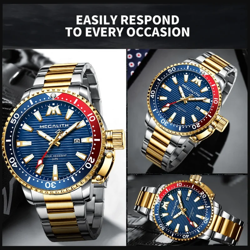  Reloj Hombre 2020 мегалитическая спортивные световые водонепроницаемые кварцевые часы мужские полностью стальные военные дайвинг с календарем для