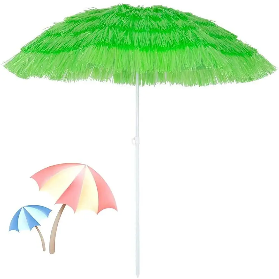 Hawaii Plastic PP Straw Outdoor Beach Umbrella With Tassel