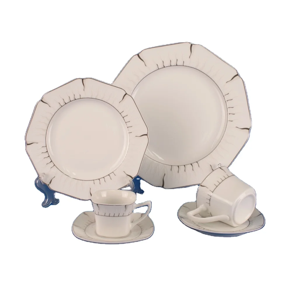 Unique octagonal shape porcelain dinner set tableware set with embossed decal