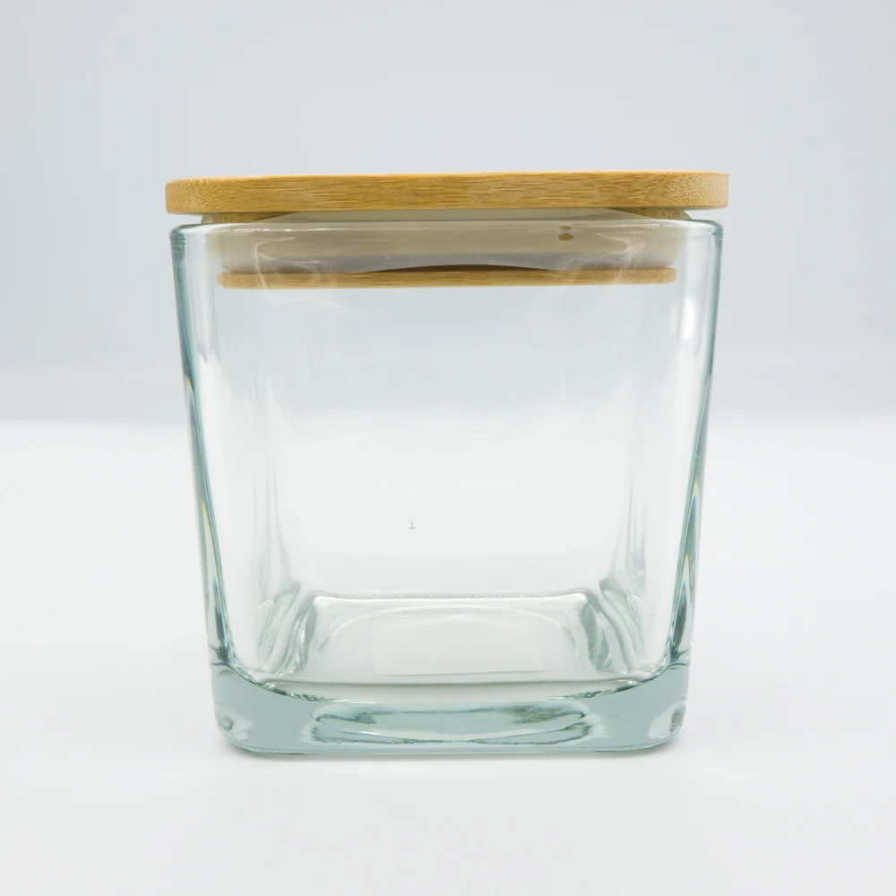Wholesale Wide Mouth Square Bamboo Wooden Lid For 500 ml Glass Jar Borosilicate Water Bottle Storage Container