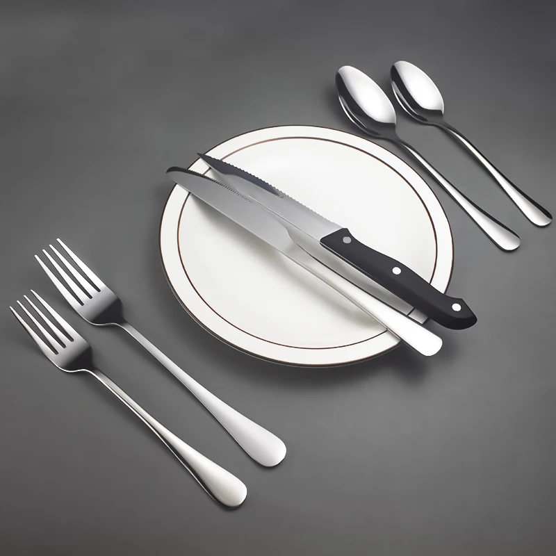 Western Restaurant Wedding Party Silverware Stainless Steel Metal Cutlery With Steak Knife